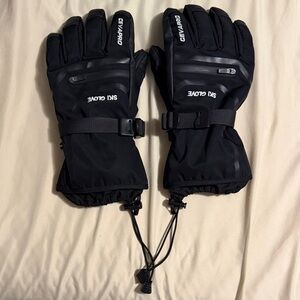 Black Ski Gloves with Adjustable Straps